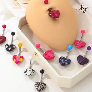 Patterned Heart Shaped Navel Ring- Pack of 6 - Image 1