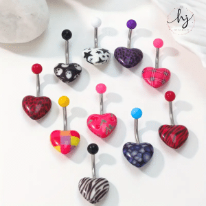 Patterned Heart Shaped Navel Ring- Pack of 6 - Image 2