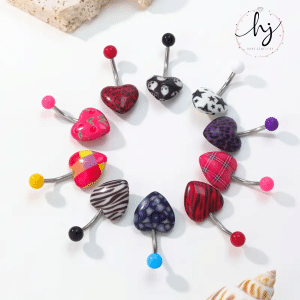 Patterned Heart Shaped Navel Ring- Pack of 6 - Image 3