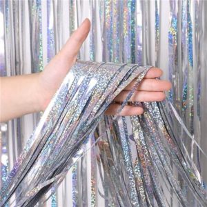 2-Piece Metallic Party Tinsel Fringe Curtains - Image 5